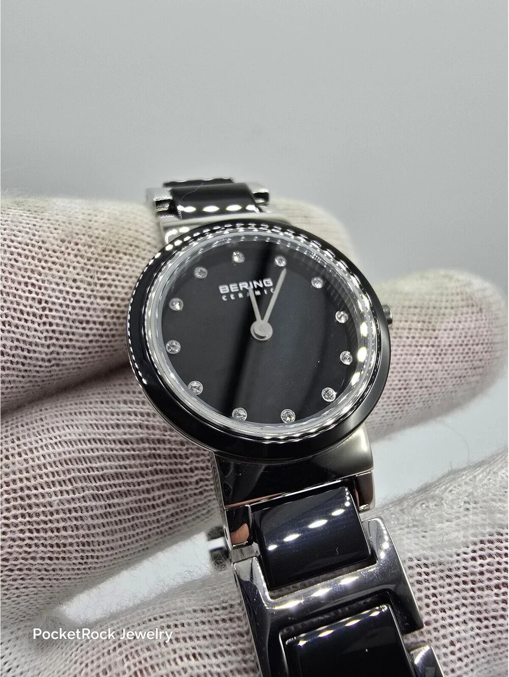 BERING Women’s Quartz Analog Black Dial Diamond Markers Ceramic Bracelet 50m